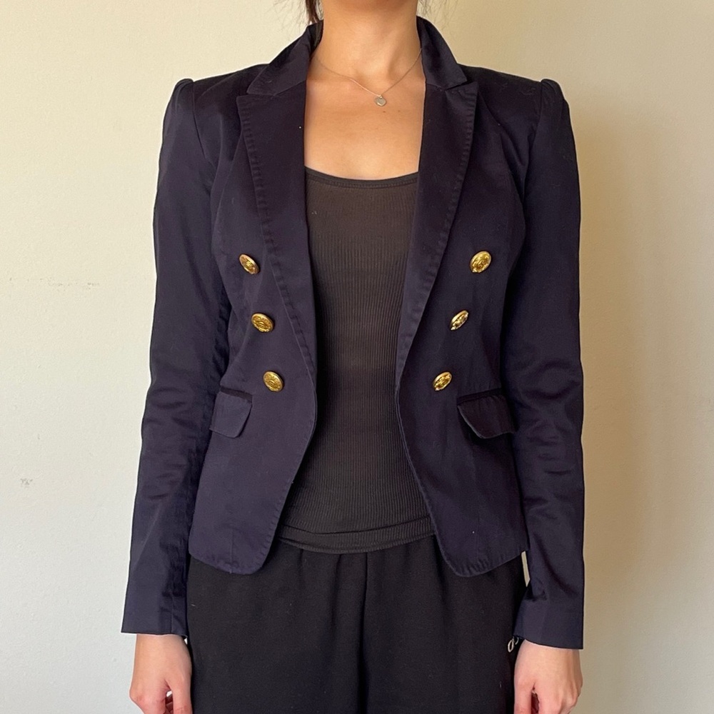 Fitted Double Breasted Navy Blue Blazer Jacket
